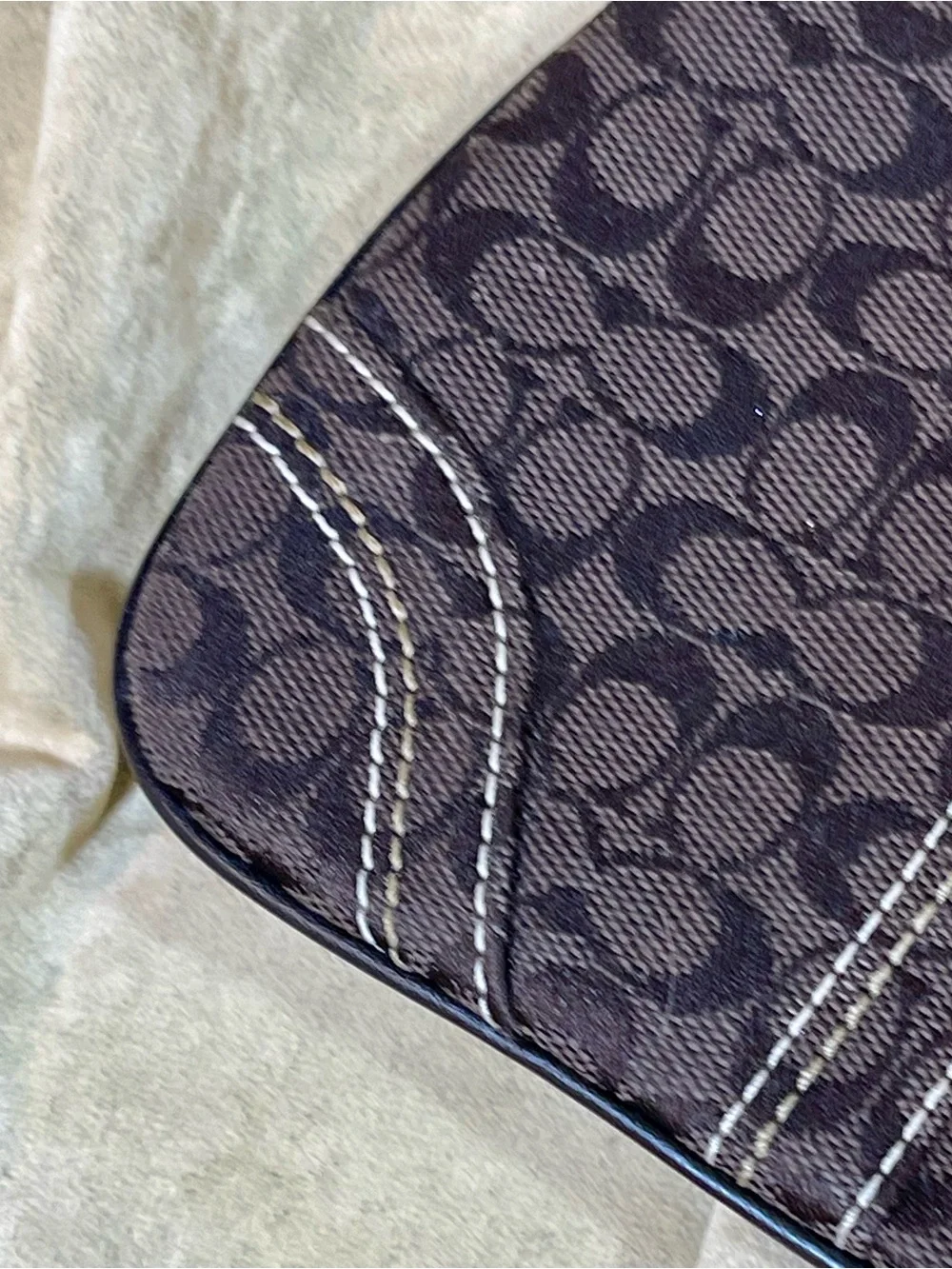 Coach Brown Signature Canvas Wristlet with Contrast Stitching